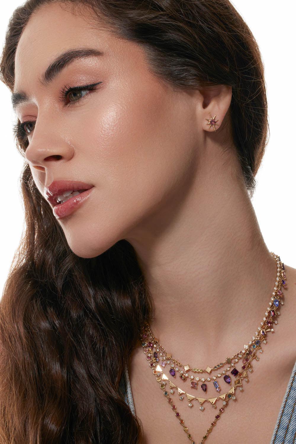 Large Pink Tourmaline Starburst Stud Earrings-YELLOW GOLD-LRG-JEWELRYFINE JEWELEARRING-EDEN PRESLEY