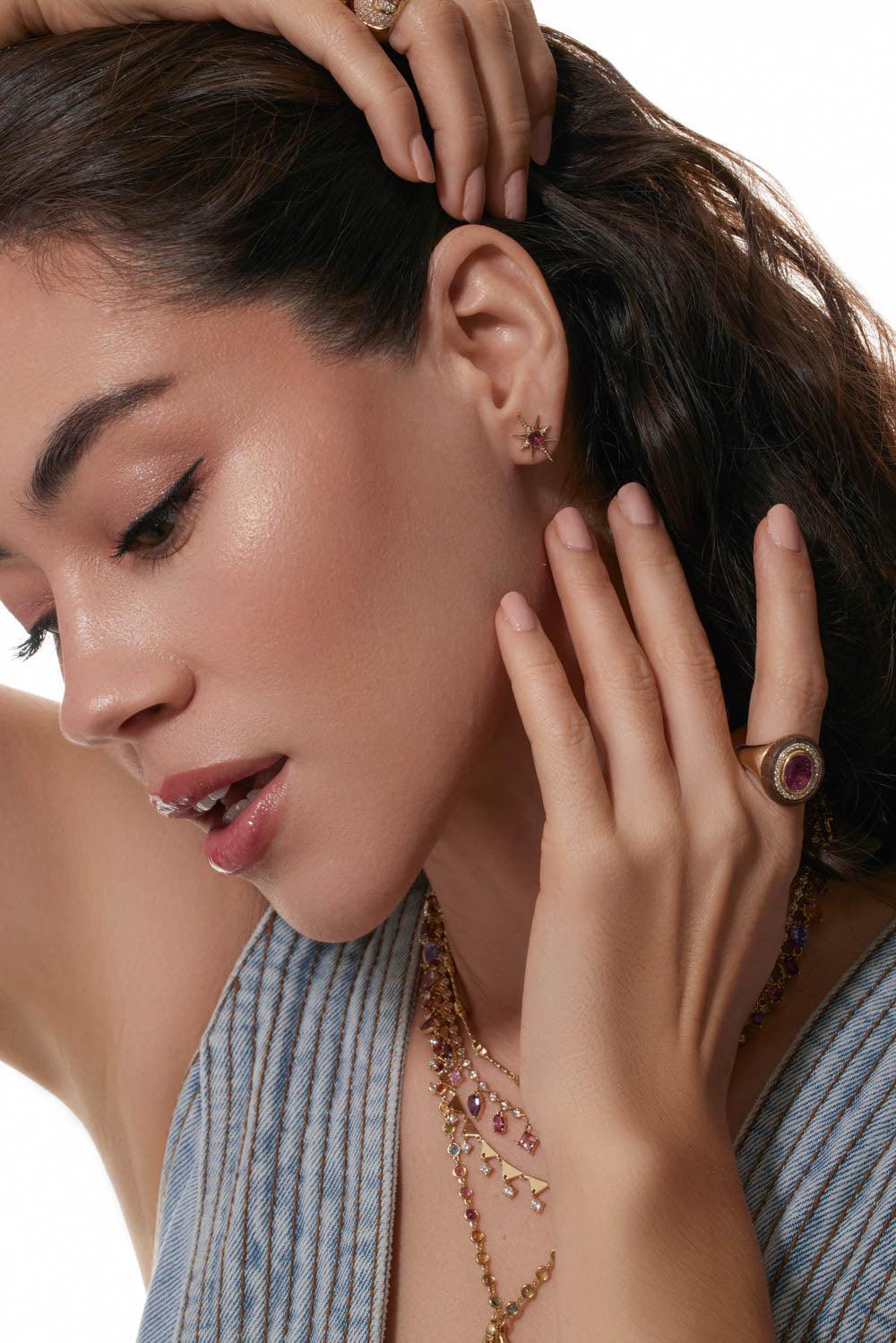 Large Pink Tourmaline Starburst Stud Earrings-YELLOW GOLD-LRG-JEWELRYFINE JEWELEARRING-EDEN PRESLEY