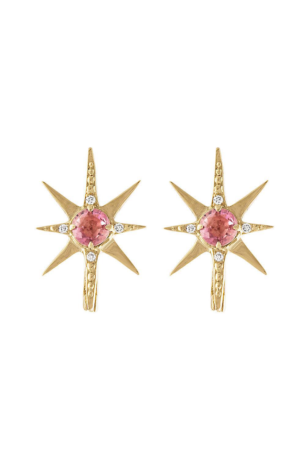 Large Pink Tourmaline Starburst Stud Earrings-YELLOW GOLD-LRG-JEWELRYFINE JEWELEARRING-EDEN PRESLEY