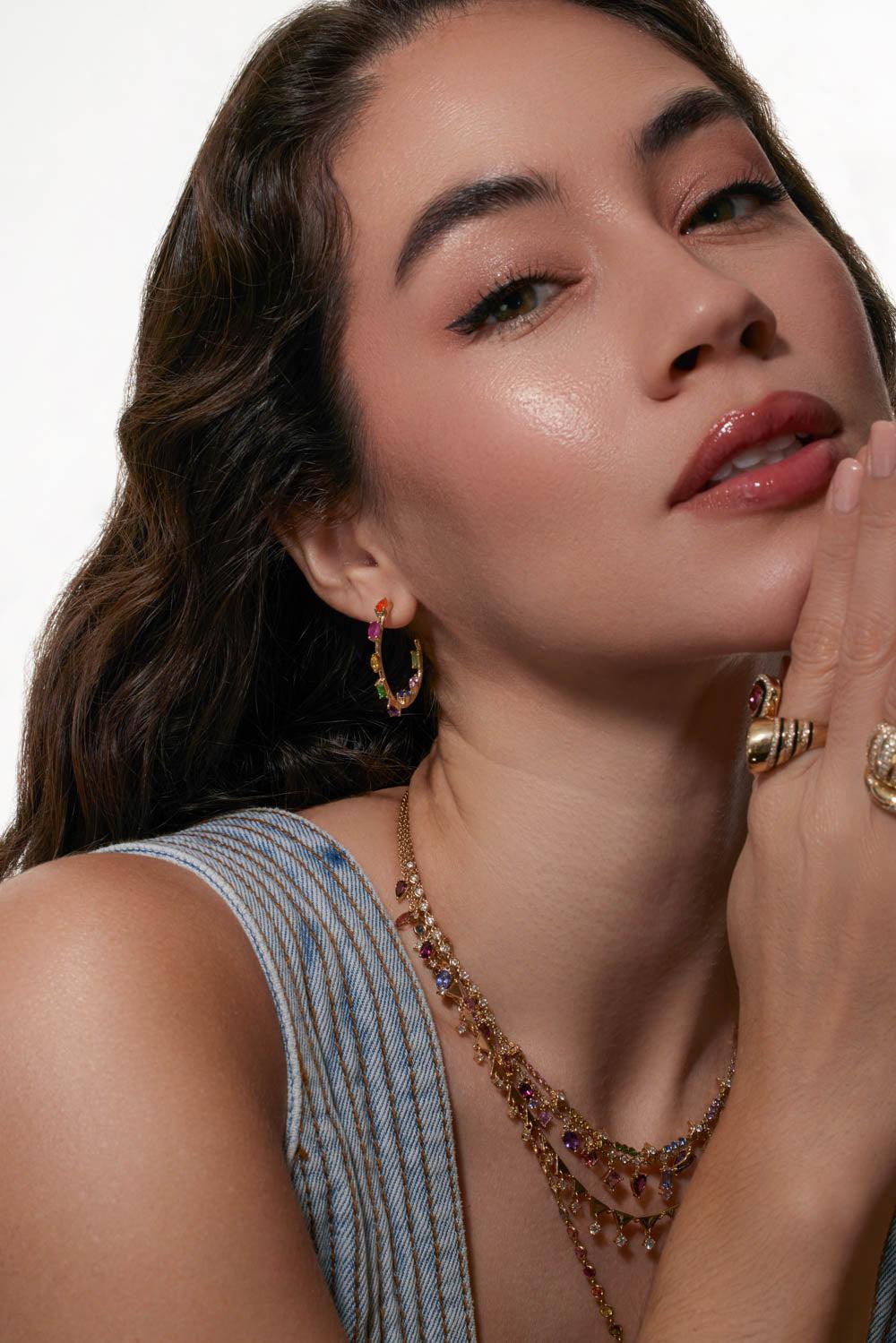 Rainbow Mini Goddess Hoop Earrings-YELLOW GOLD-JEWELRYFINE JEWELEARRING-EDEN PRESLEY