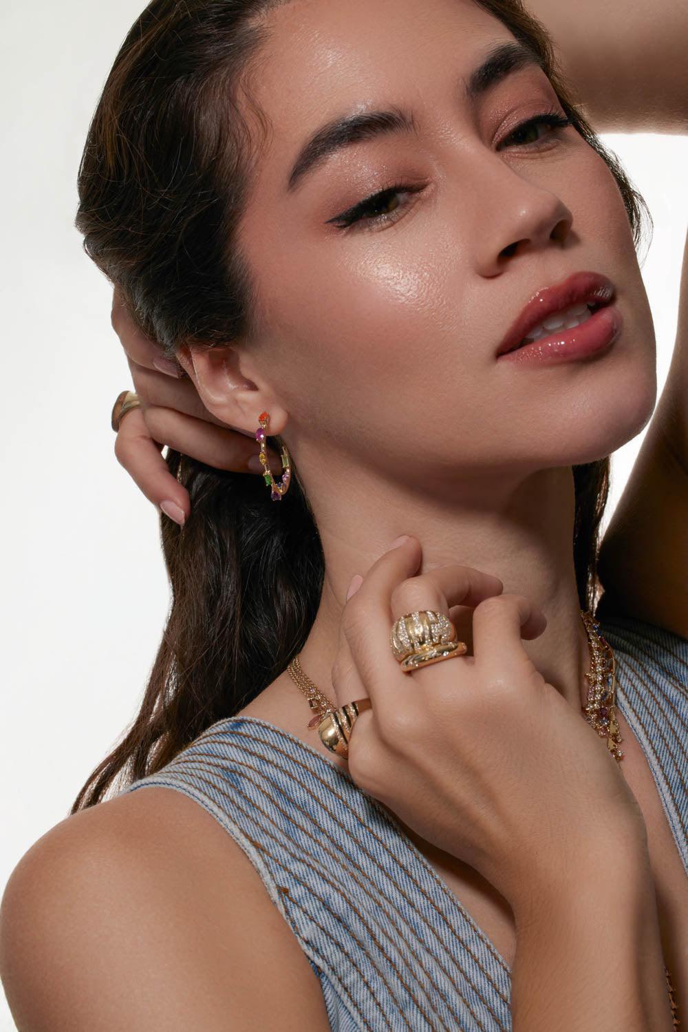 Rainbow Mini Goddess Hoop Earrings-YELLOW GOLD-JEWELRYFINE JEWELEARRING-EDEN PRESLEY