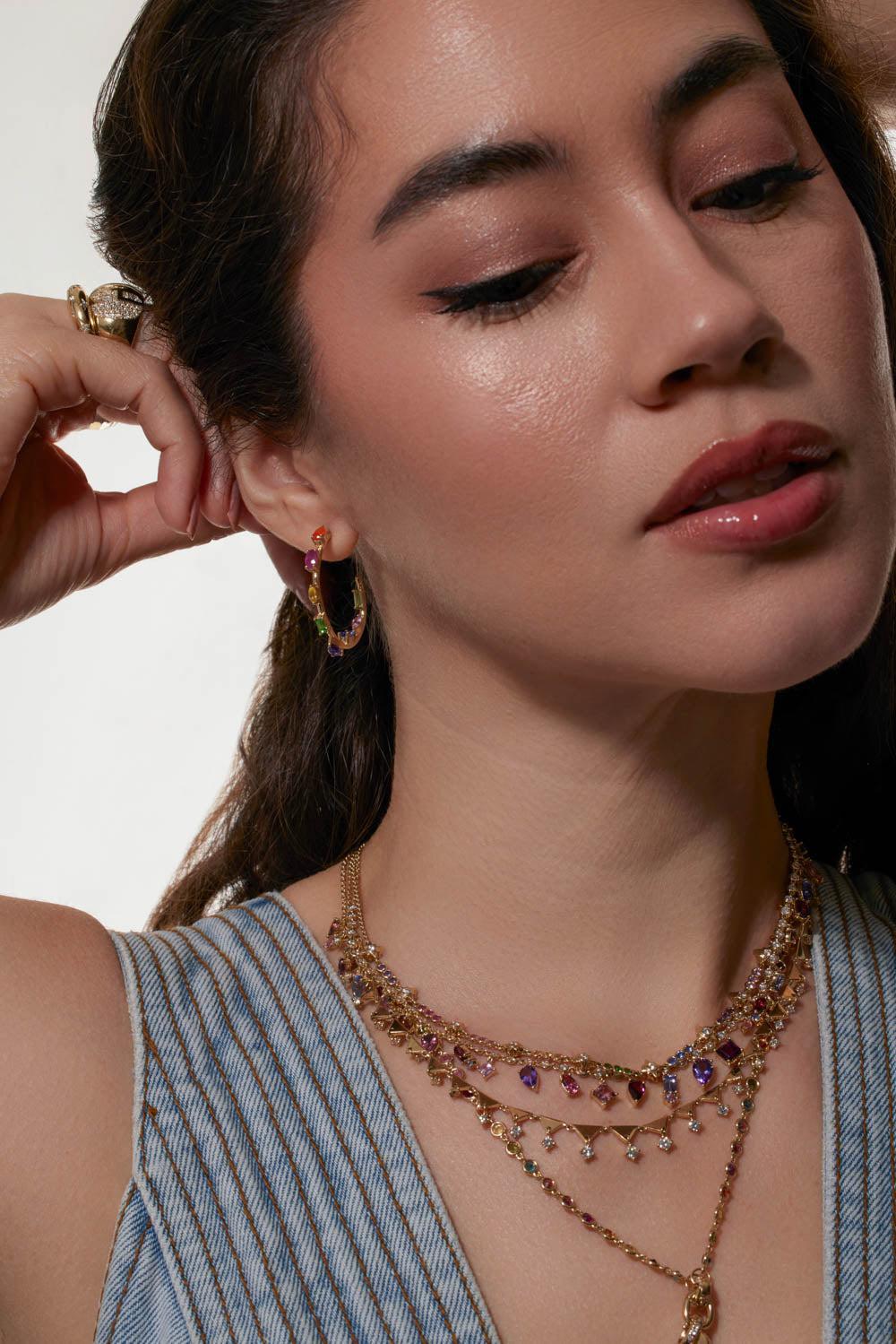 Rainbow Mini Goddess Hoop Earrings-YELLOW GOLD-JEWELRYFINE JEWELEARRING-EDEN PRESLEY
