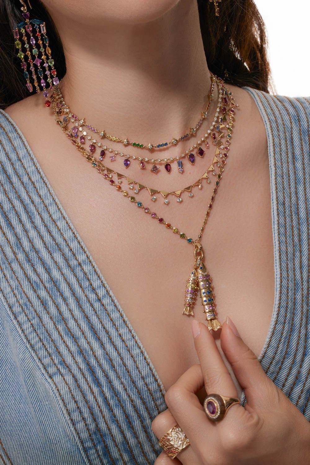 Rainbow Stars Necklace-YELLOW GOLD-16-JEWELRYFINE JEWELNECKLACE O-EDEN PRESLEY