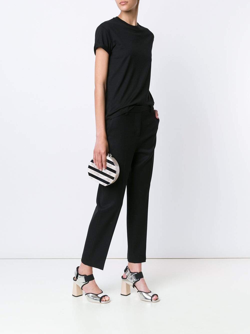 EDIE PARKER-Oscar Round Stripe Clutch-NUDE