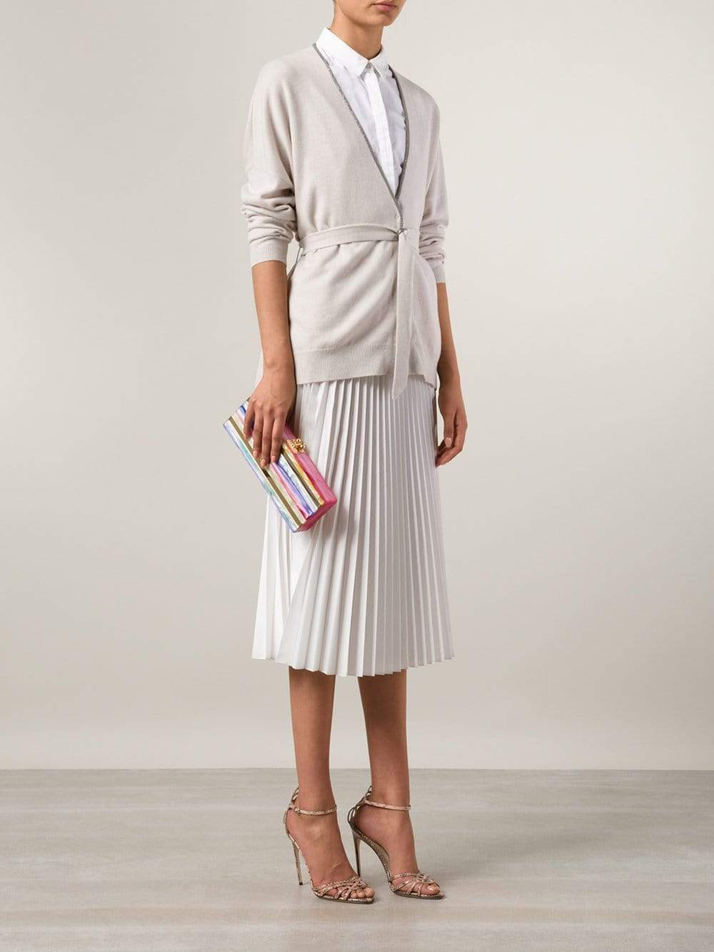 EDIE PARKER-Flavia Stripe Clutch-RED TYE