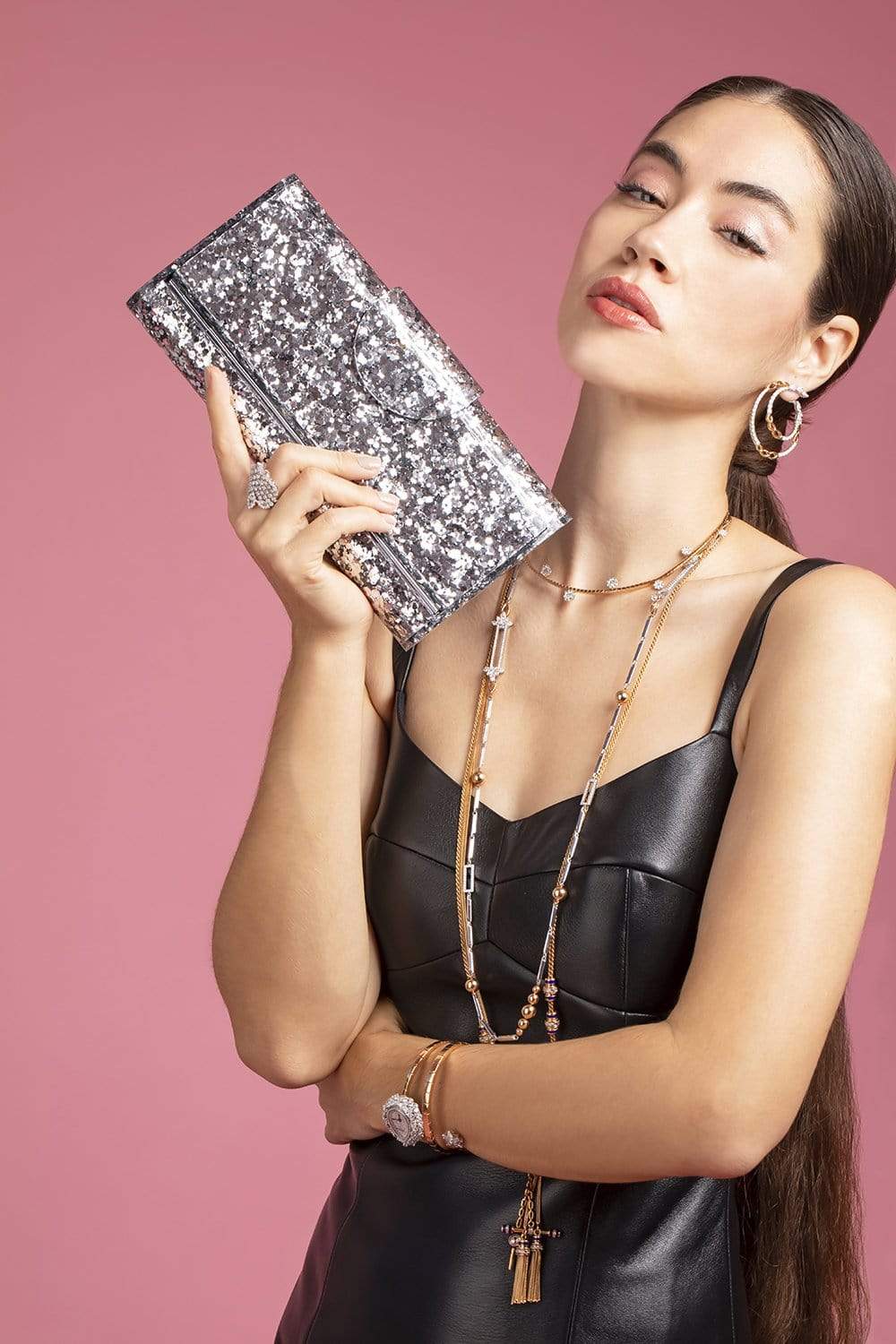 EDIE PARKER-Large Lara Clutch-SILVER