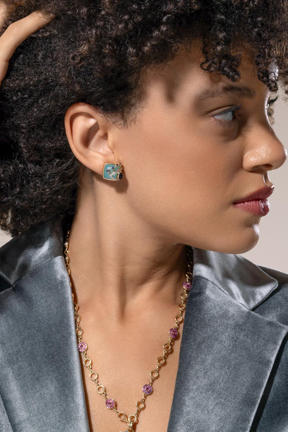 Iolite Sapphire Side Eye Button Earrings-YELLOW GOLD-JEWELRYFINE JEWELEARRING-EDINA KISS