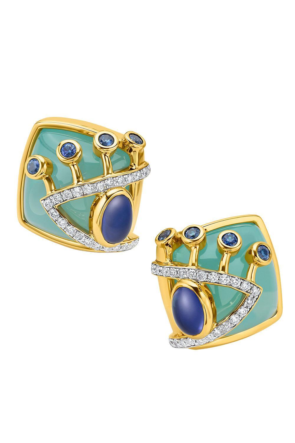 Iolite Sapphire Side Eye Button Earrings-YELLOW GOLD-JEWELRYFINE JEWELEARRING-EDINA KISS