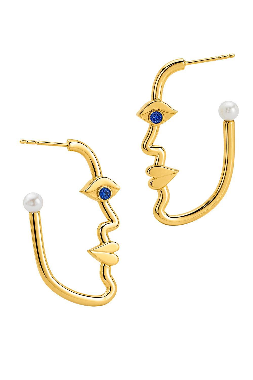 Pearl Sapphire Face Hoop-YELLOW GOLD-JEWELRYFINE JEWELEARRING-EDINA KISS