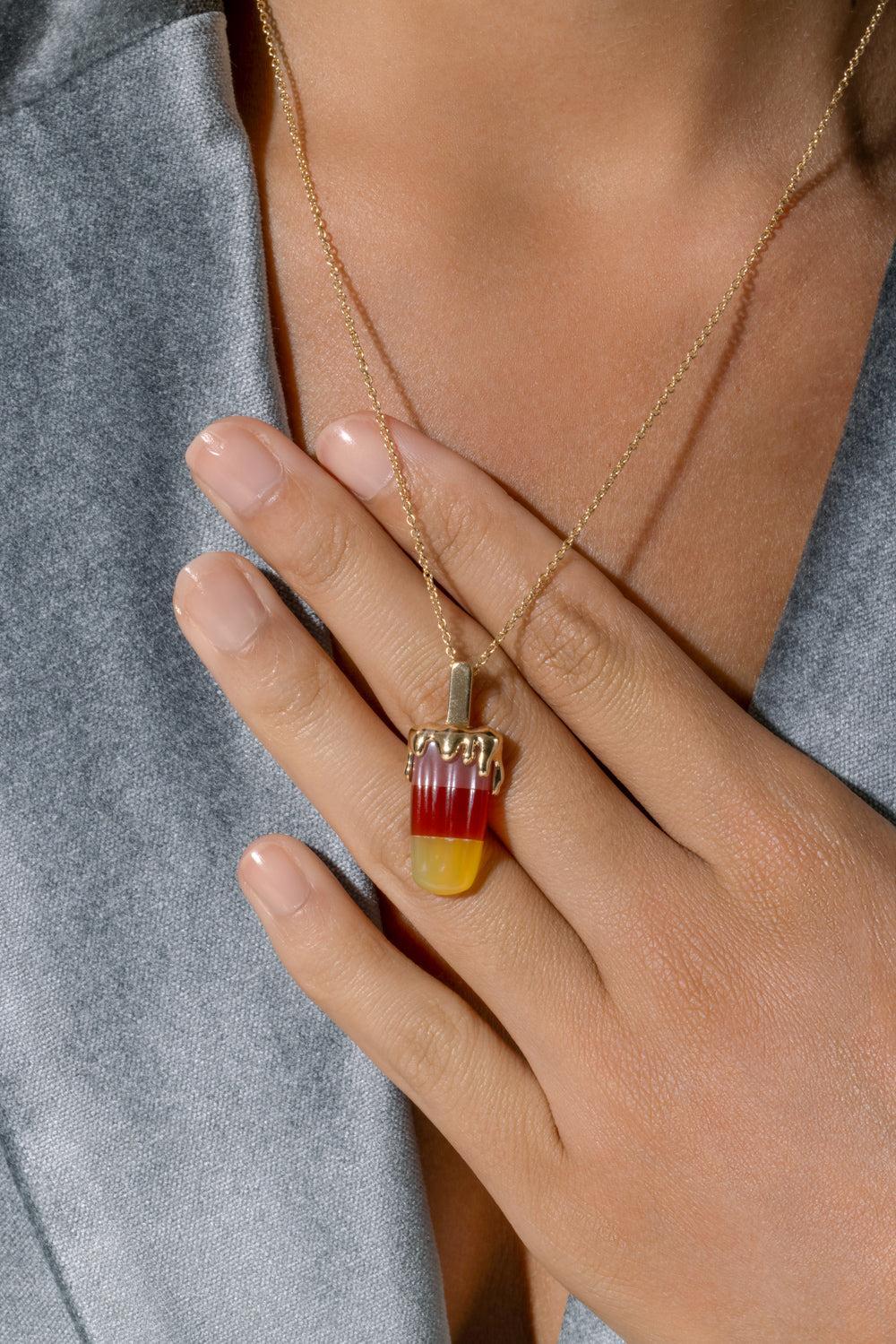 Agate Mini Popsicle Necklace-YELLOW GOLD-18-JEWELRYFINE JEWELNECKLACE O-EDINA KISS
