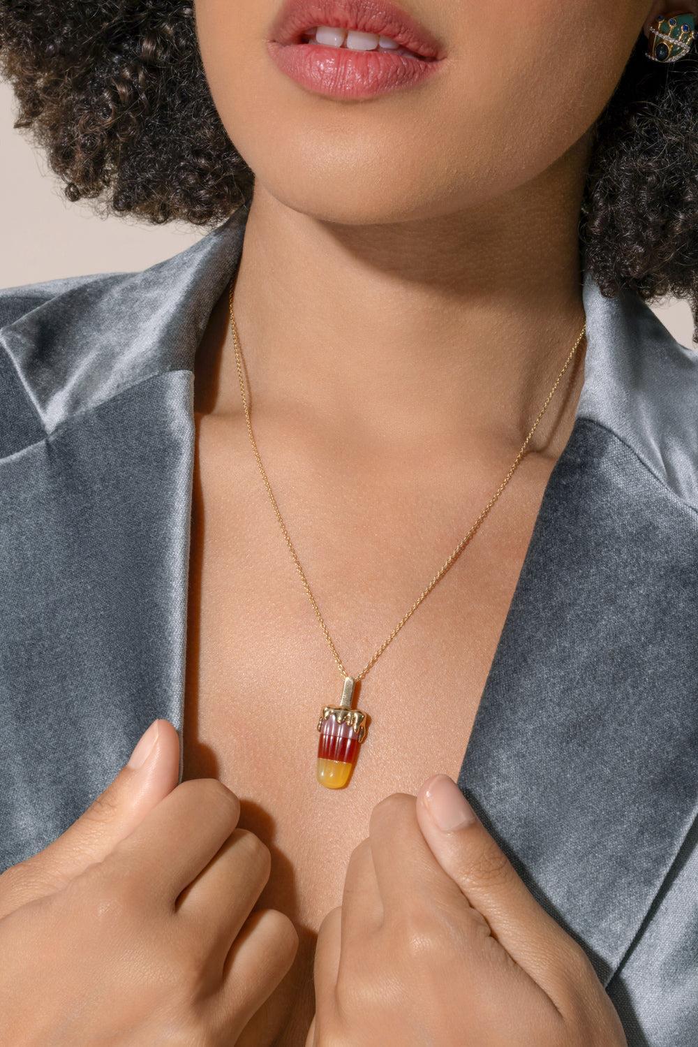 Agate Mini Popsicle Necklace-YELLOW GOLD-18-JEWELRYFINE JEWELNECKLACE O-EDINA KISS