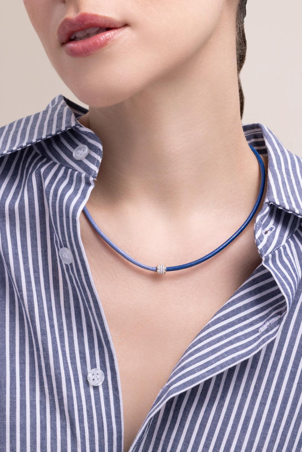 Blue Leather Cord-YELLOW GOLD-19-JEWELRYFINE JEWELNECKLACE O-EDINA KISS