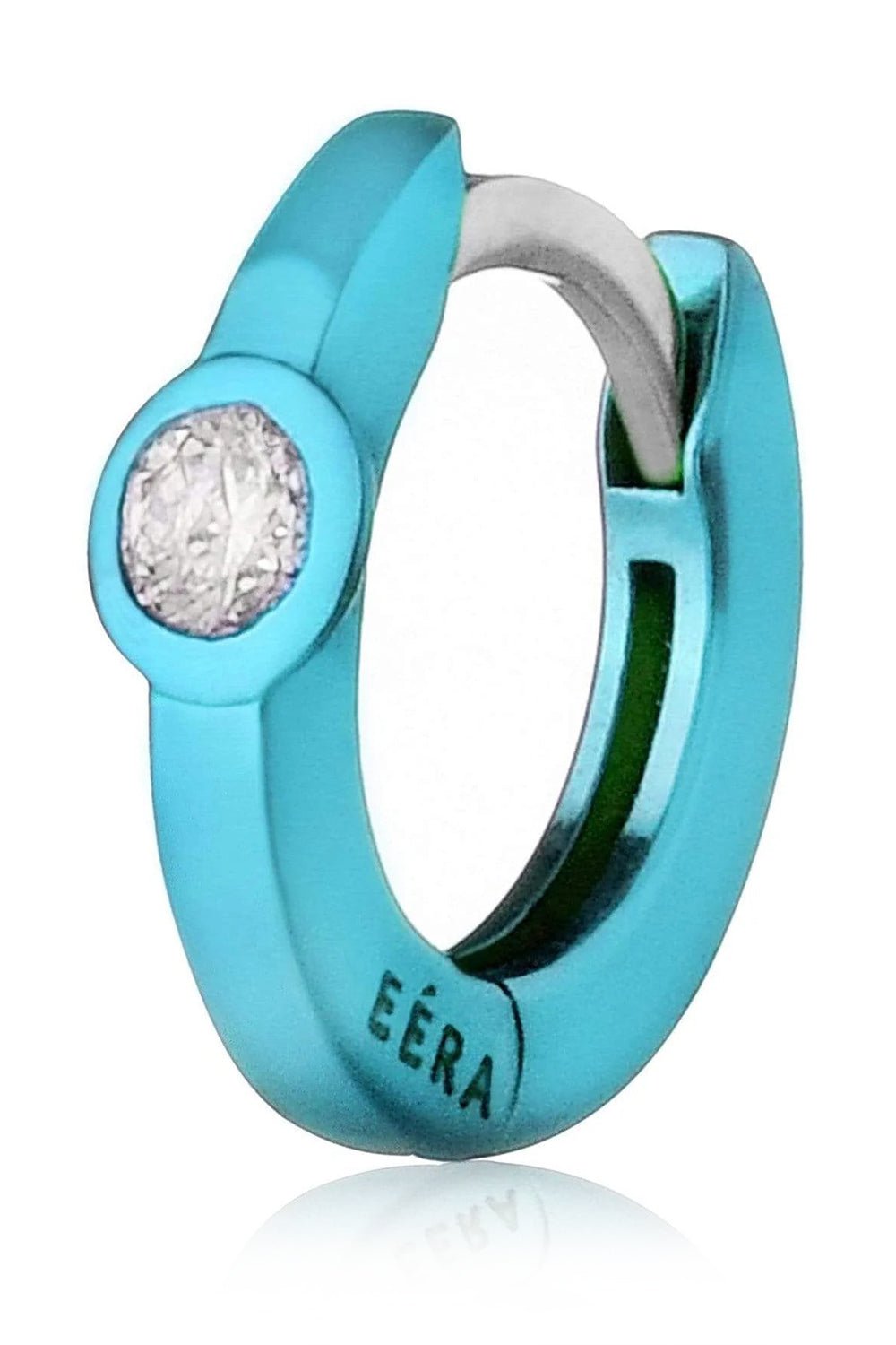 EÉRA-Single Diamond Light Blue Mini EÉRA Huggie-WHITE GOLD