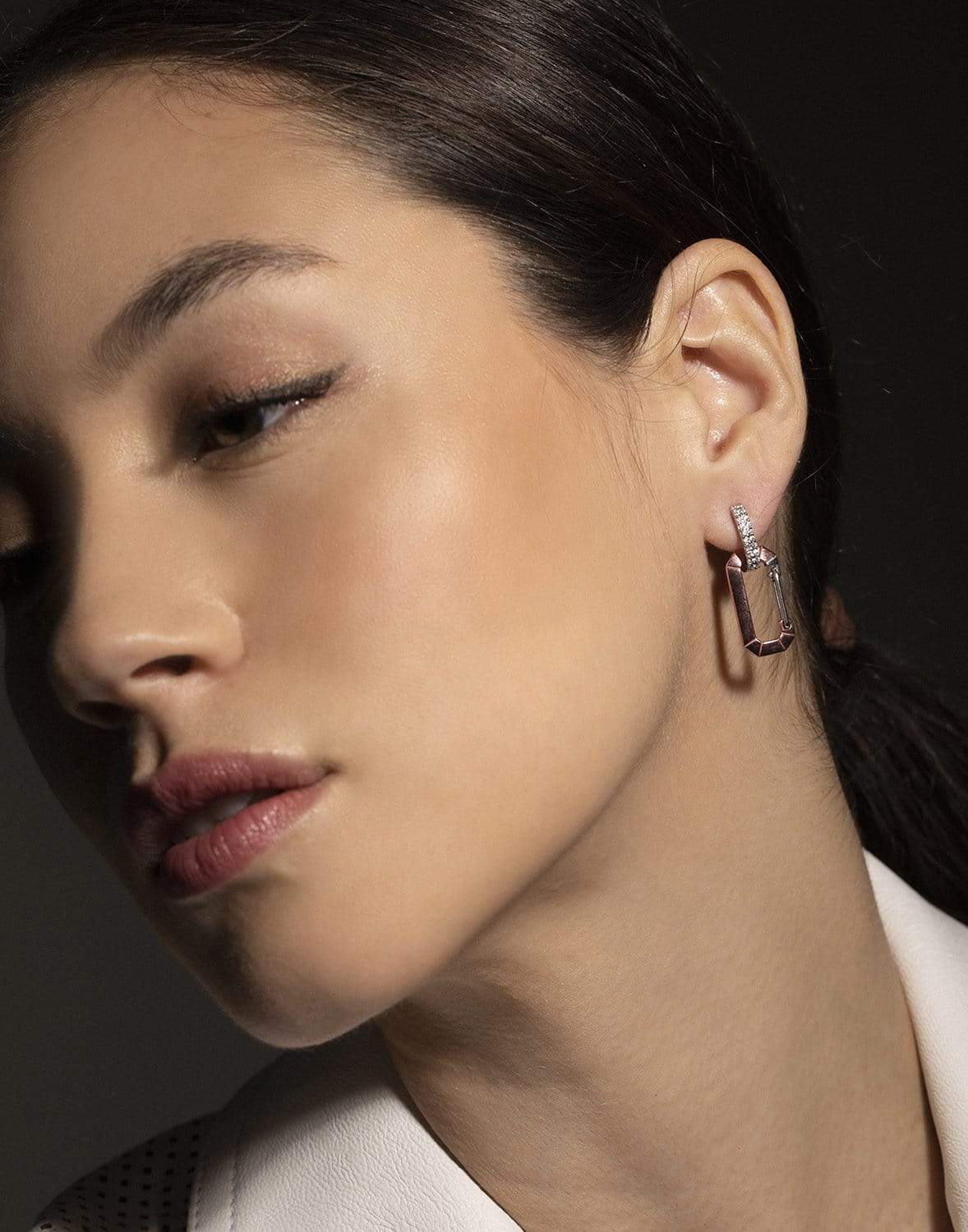 EÉRA-Small Pink Metallic Chiara Earring-WHITE GOLD