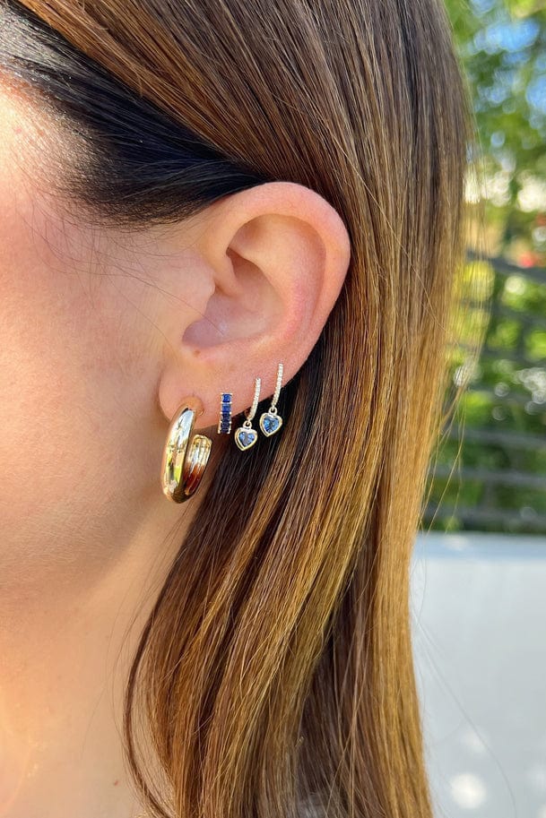 EF COLLECTION-Blue Sapphire Heart Drop Earrings-YELLOW GOLD