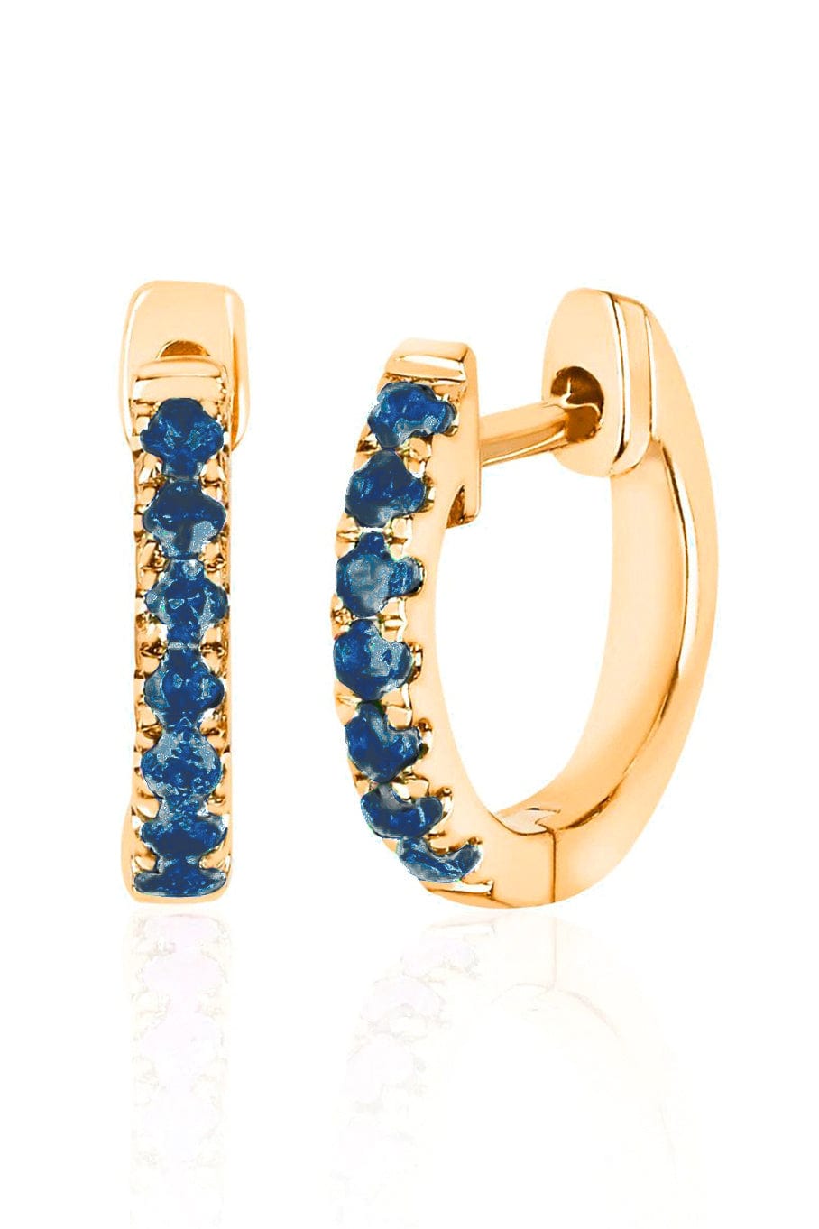 EF COLLECTION-Blue Sapphire Mini Huggies-YELLOW GOLD