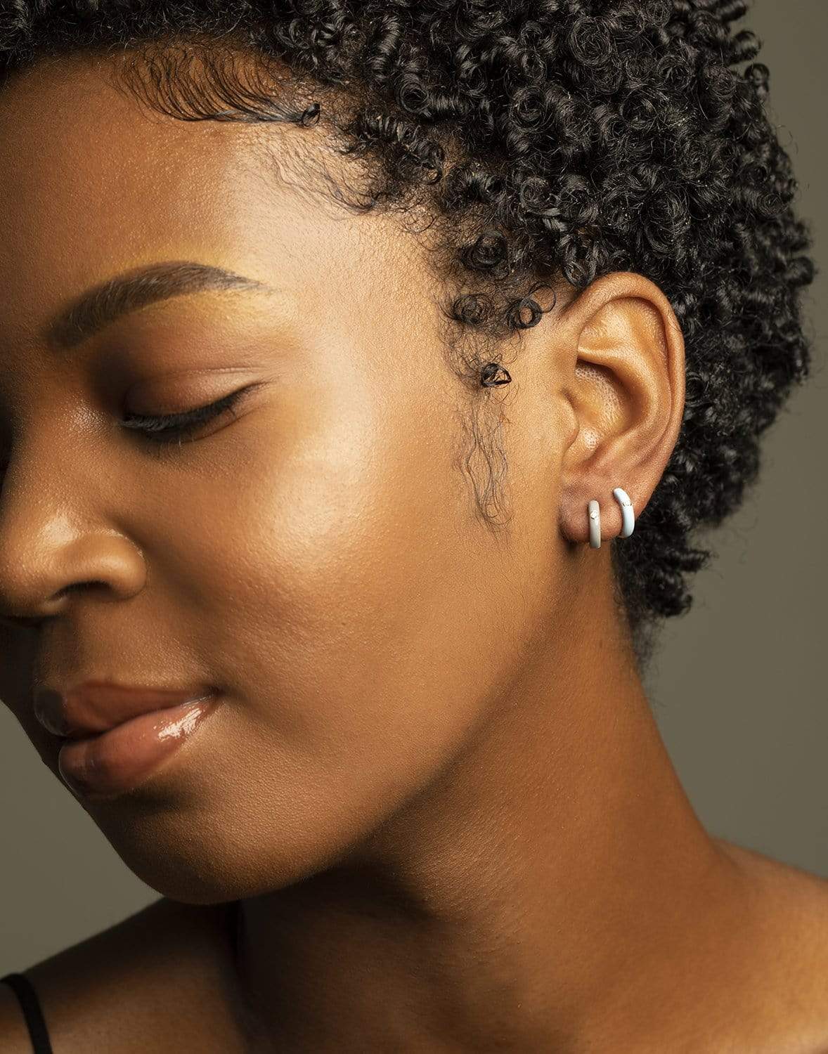 EF COLLECTION-Diamond Baby Blue Enamel Huggie Earrings-YELLOW GOLD