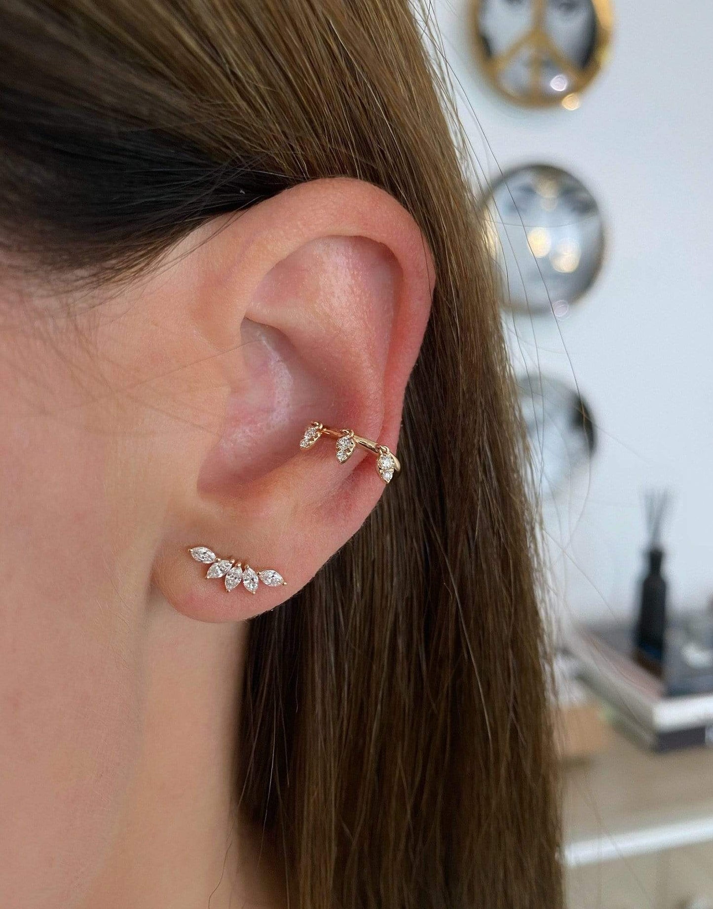 EF COLLECTION-Diamond Marquise Fan Earrings-YELLOW GOLD