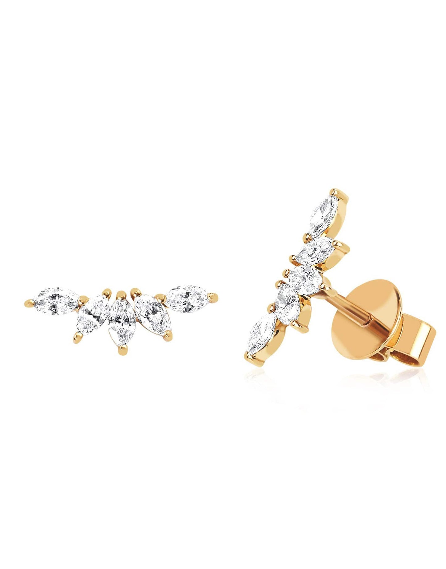 EF COLLECTION-Diamond Marquise Fan Earrings-YELLOW GOLD