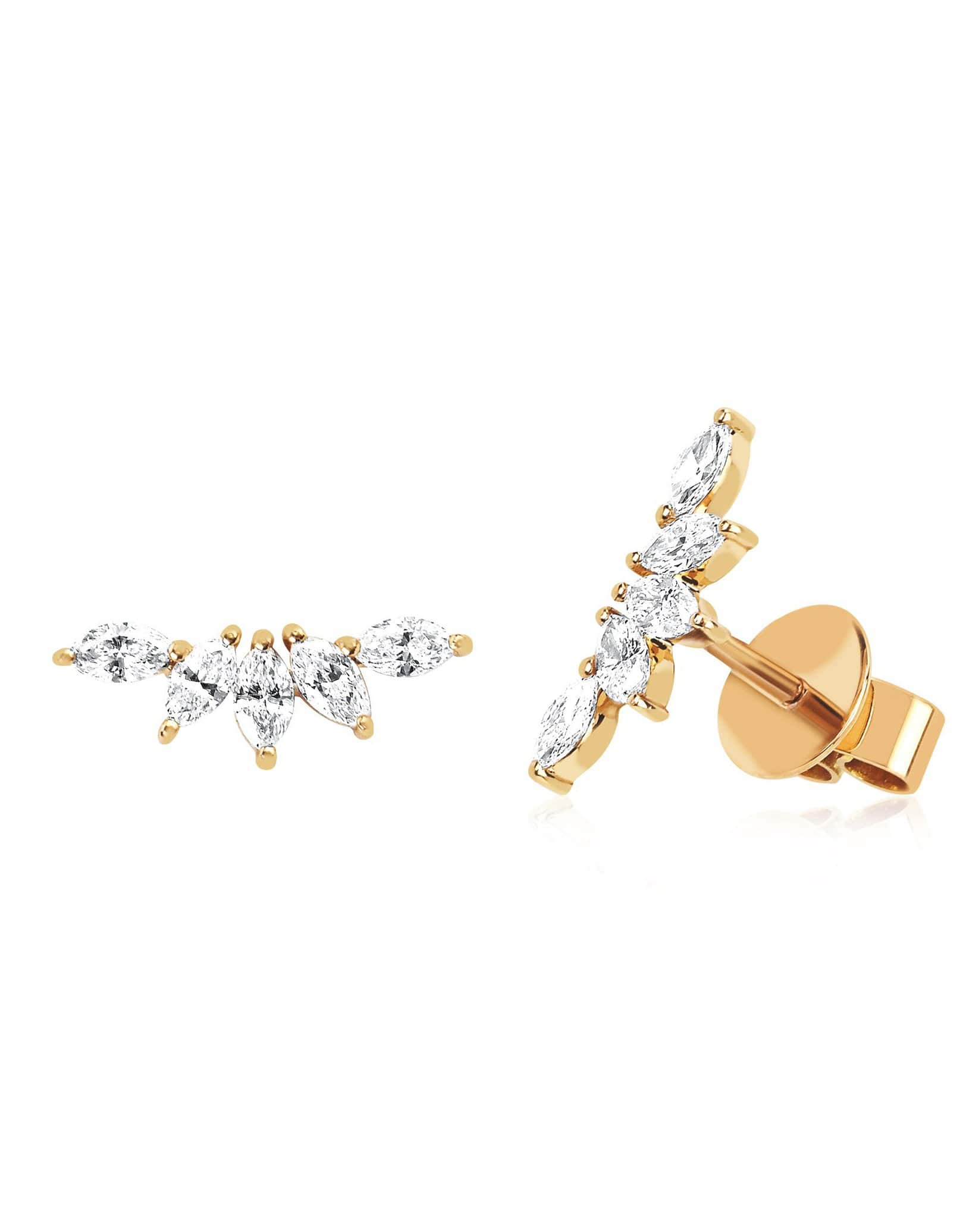 EF COLLECTION-Diamond Marquise Fan Earrings-YELLOW GOLD