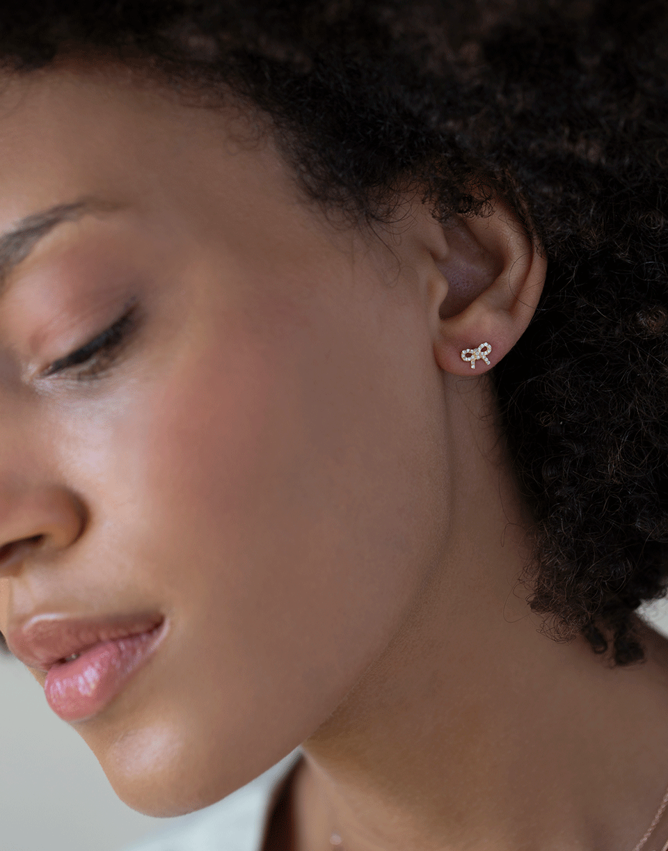EF COLLECTION-Diamond Mini Bow Studs-YELLOW GOLD