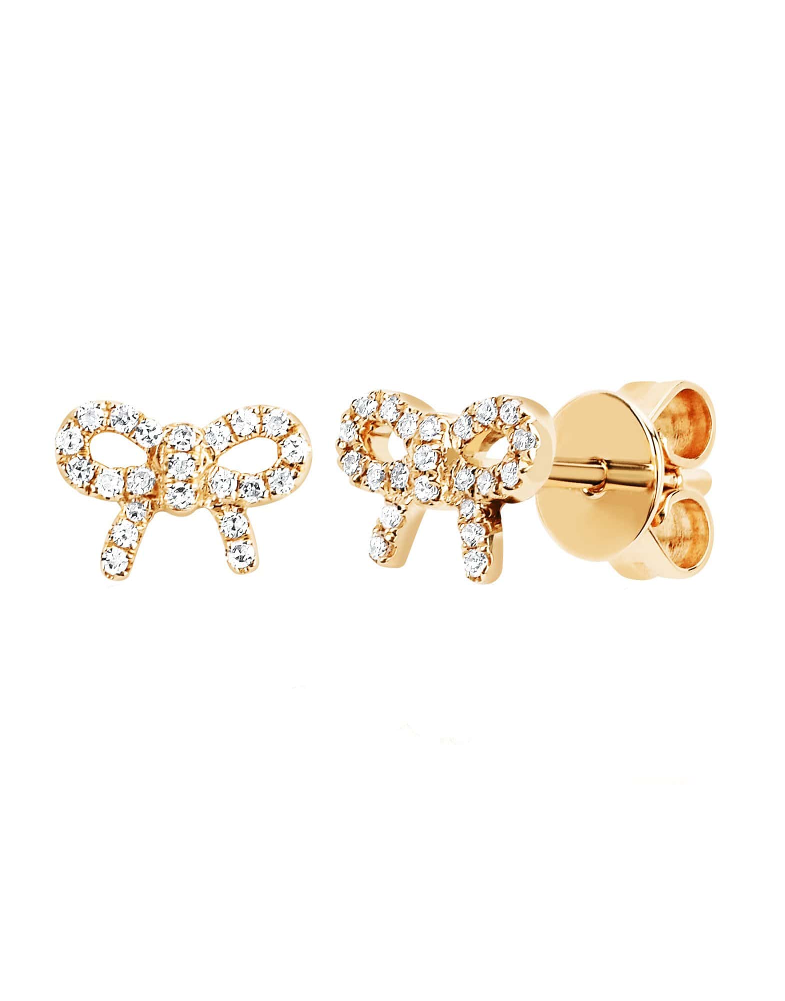EF COLLECTION-Diamond Mini Bow Studs-YELLOW GOLD