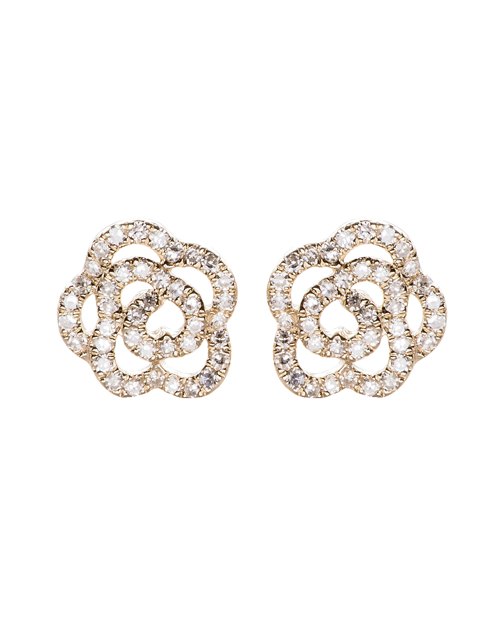 EF COLLECTION-Diamond Rose Stud Earrings-YELLOW GOLD