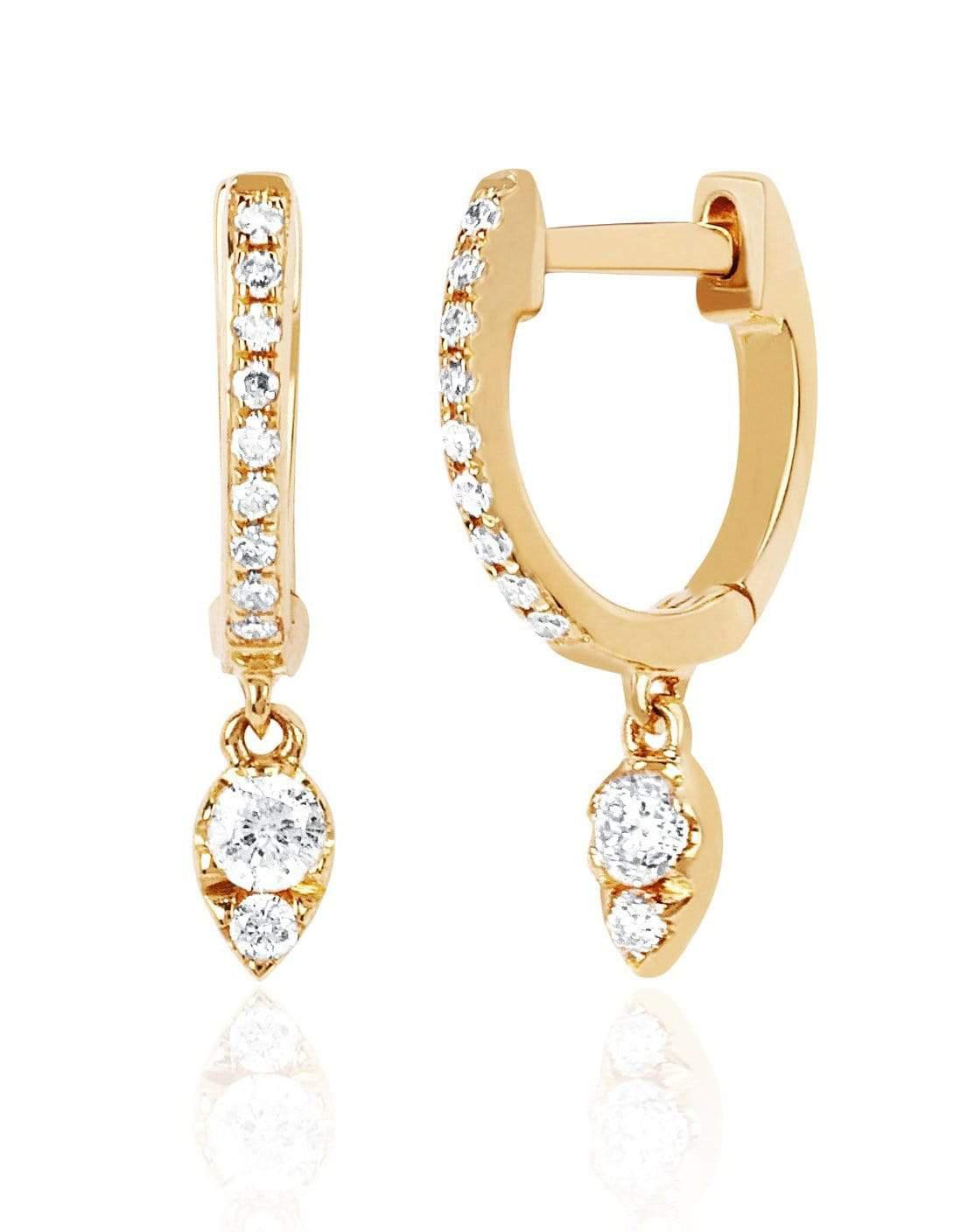EF COLLECTION-Diamond Teardrop Huggie Earrings-YELLOW GOLD