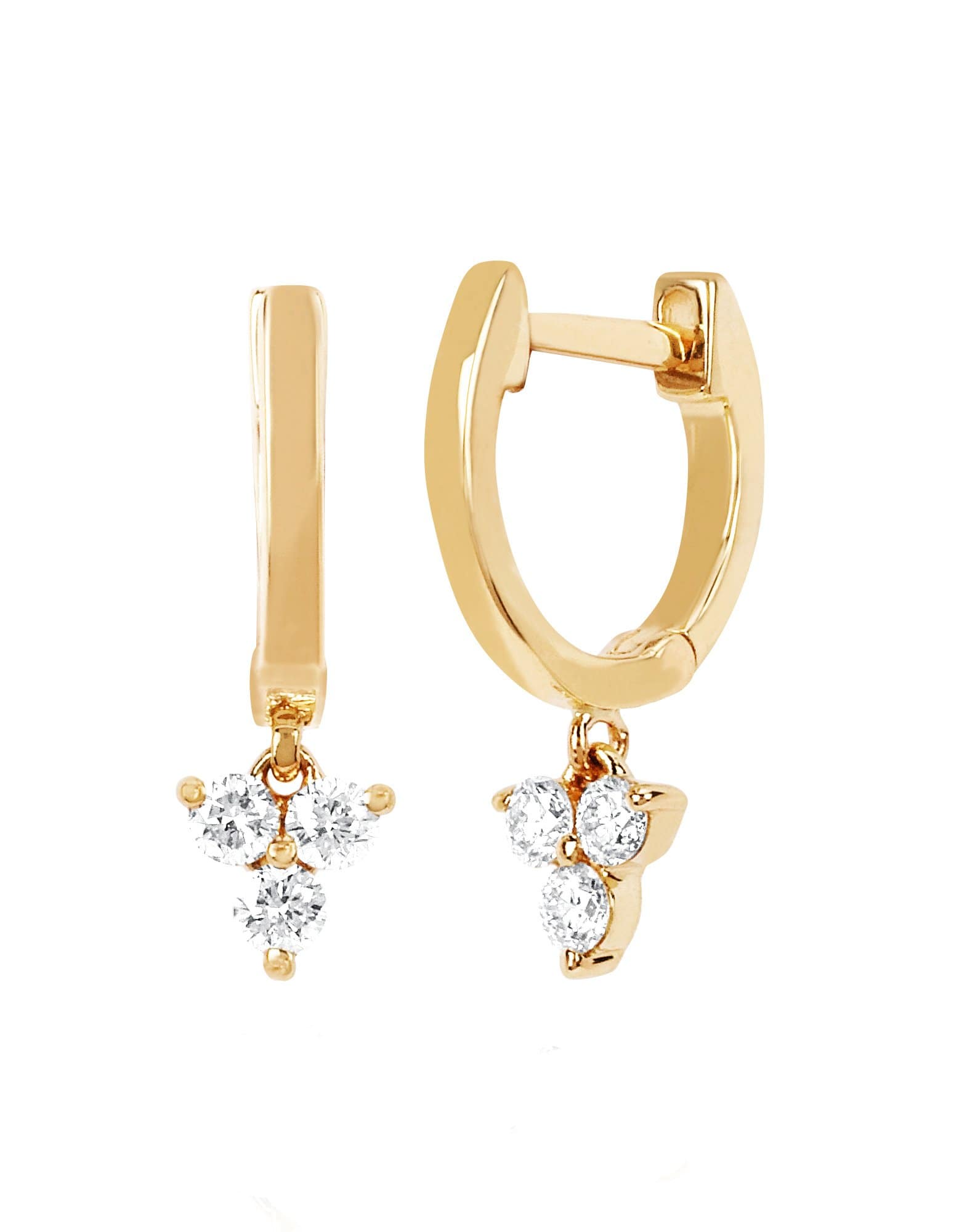 EF COLLECTION-Diamond Trio Drop Huggies-YELLOW GOLD