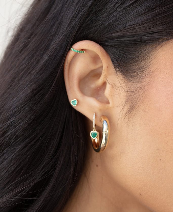 EF COLLECTION-Emerald Mini Huggies-YELLOW GOLD