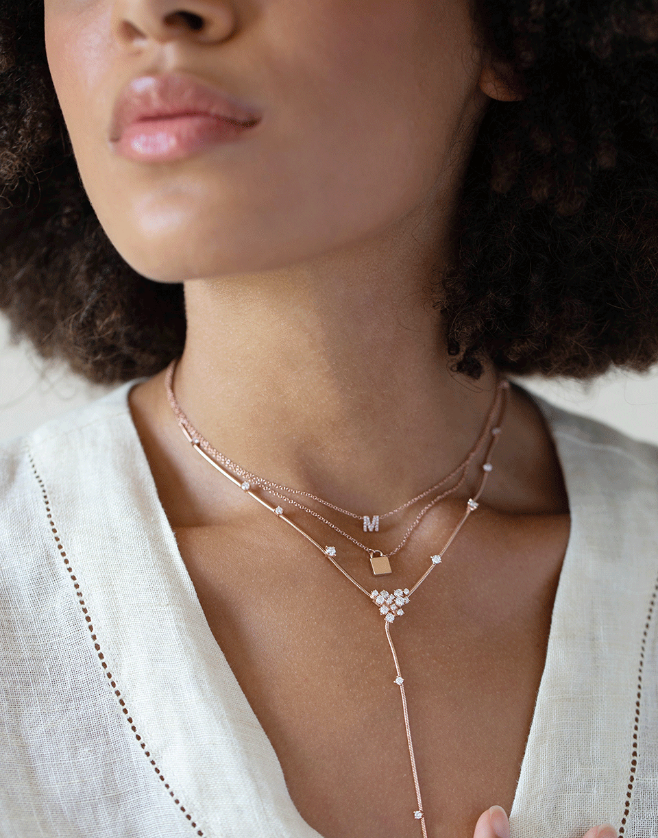 EF COLLECTION-Diamond Initial M Necklace-ROSE GOLD