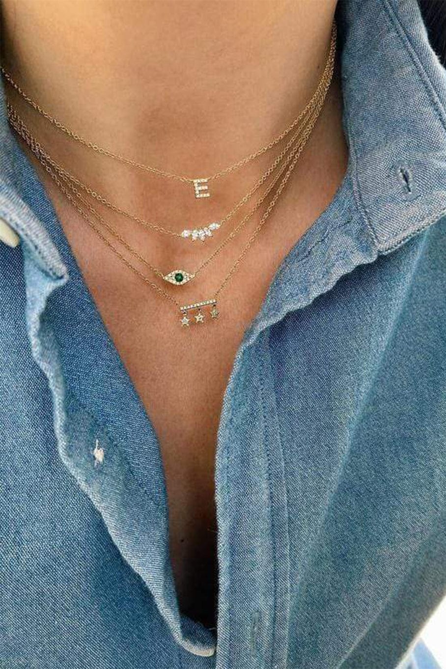 EF COLLECTION-Diamond Initial S Necklace-ROSE GOLD