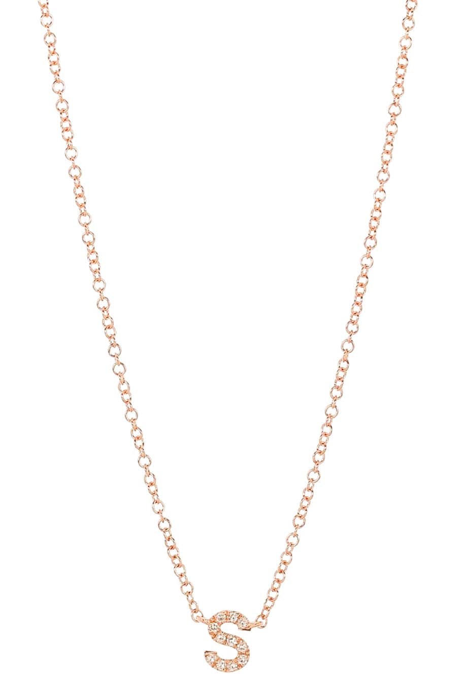 EF COLLECTION-Diamond Initial S Necklace-ROSE GOLD