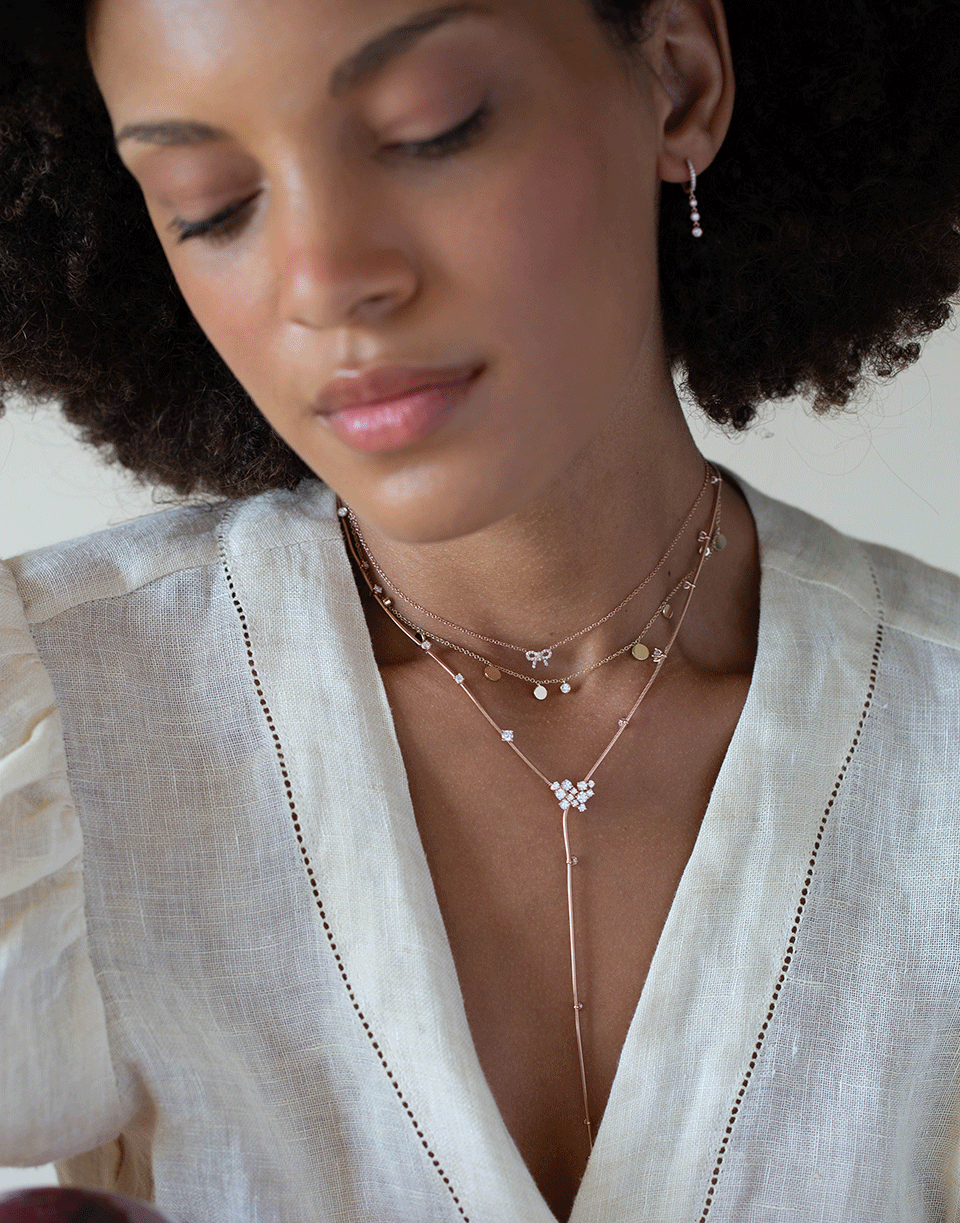 EF COLLECTION-Diamond Mini Bow Necklace-ROSE GOLD