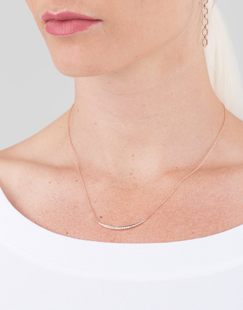 EF COLLECTION-Diamond Mini Crescent Necklace-ROSE GOLD