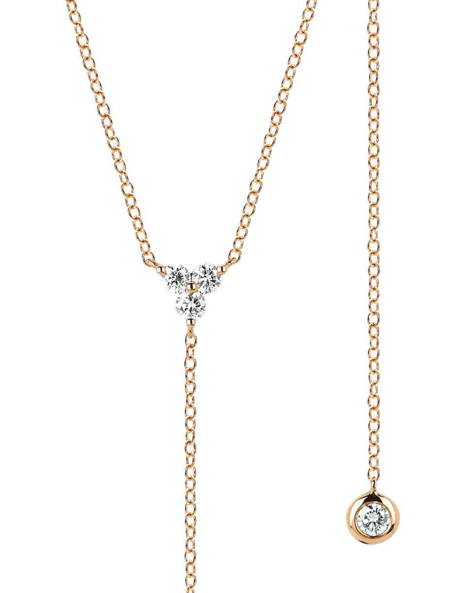 EF COLLECTION-Diamond Trio Lariat Necklace-ROSE GOLD