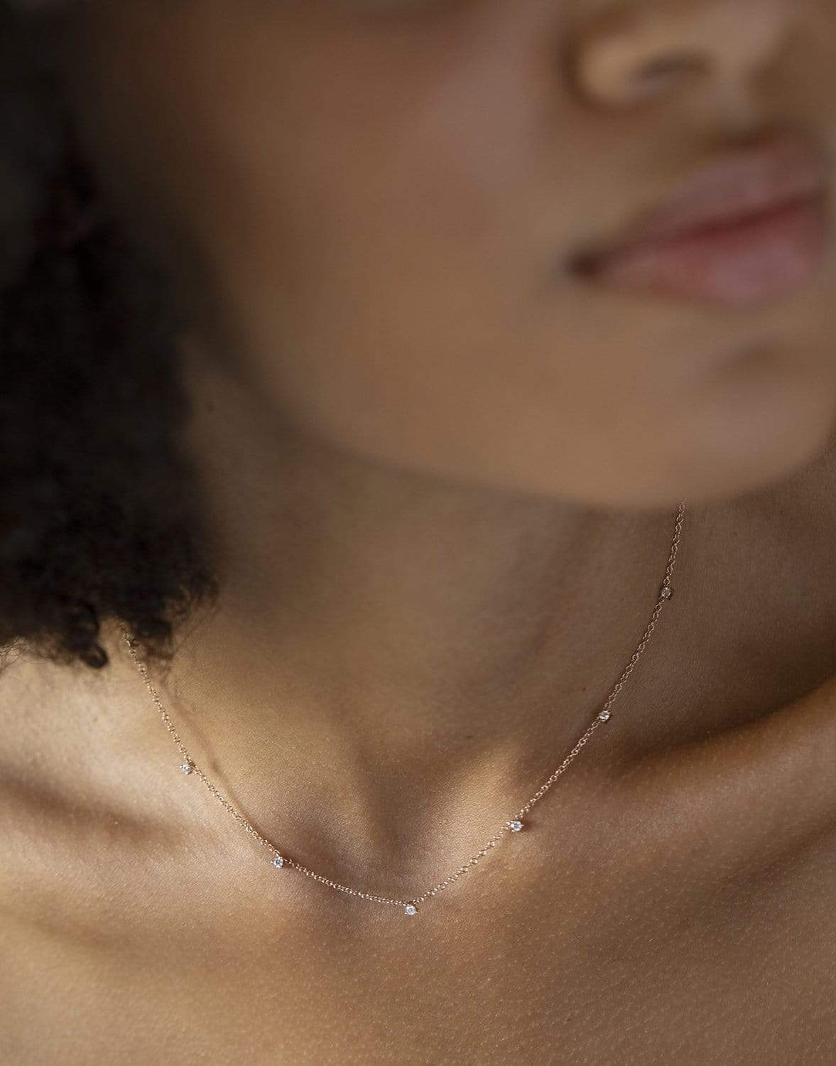 EF COLLECTION-Prong Set 7 Diamond Necklace-ROSE GOLD