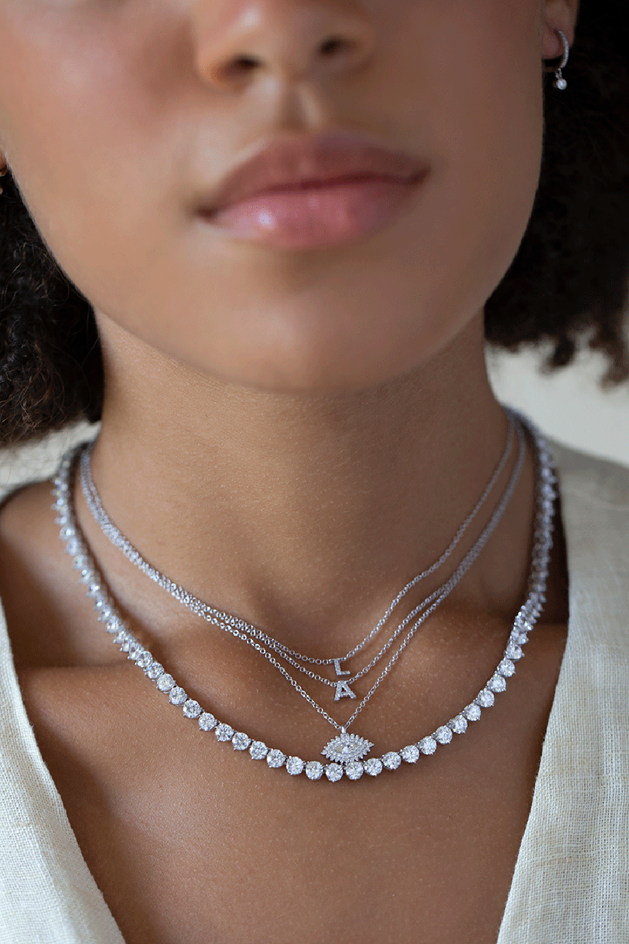 EF COLLECTION-Diamond Initial A Necklace-WHITE GOLD