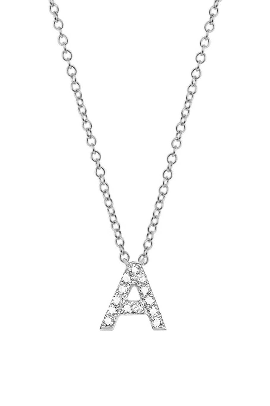EF COLLECTION-Diamond Initial A Necklace-WHITE GOLD
