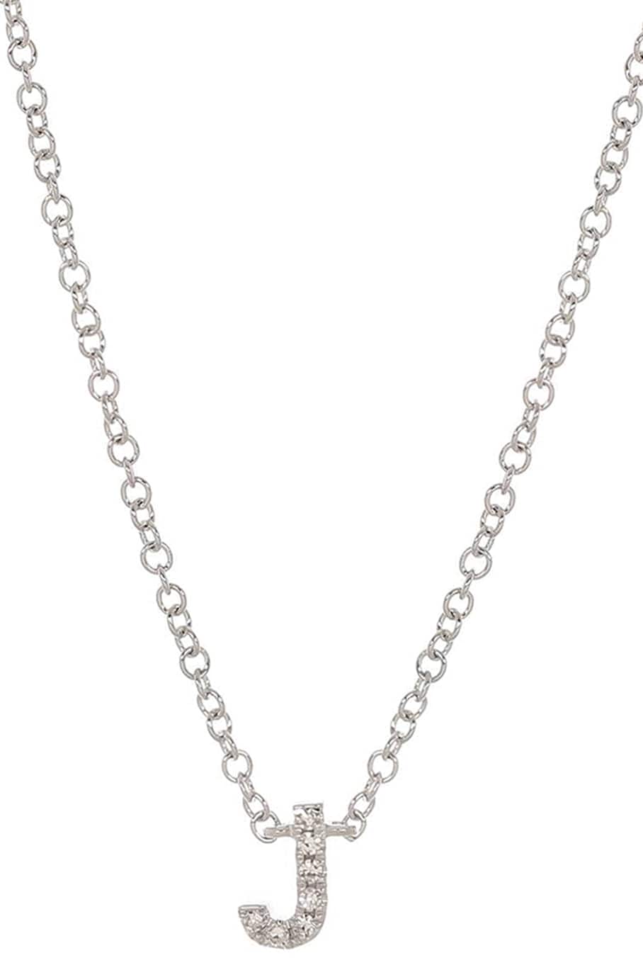 EF COLLECTION-Diamond Initial J Necklace-WHITE GOLD
