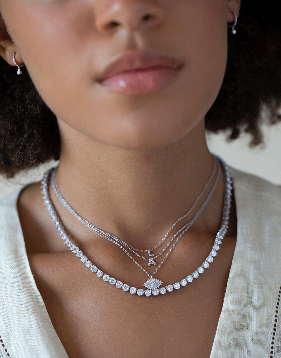EF COLLECTION-Diamond Initial L Necklace-WHITE GOLD