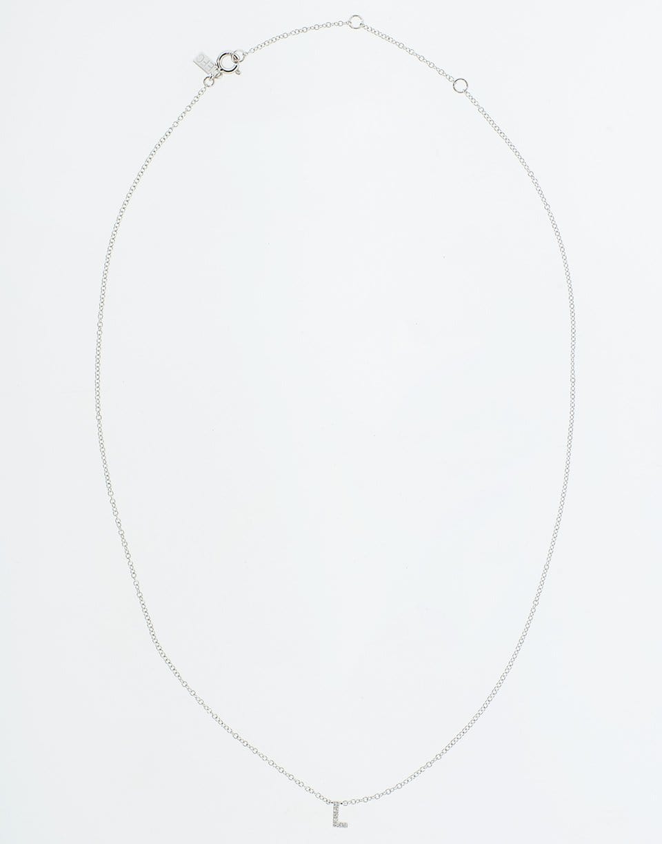 EF COLLECTION-Diamond Initial L Necklace-WHITE GOLD