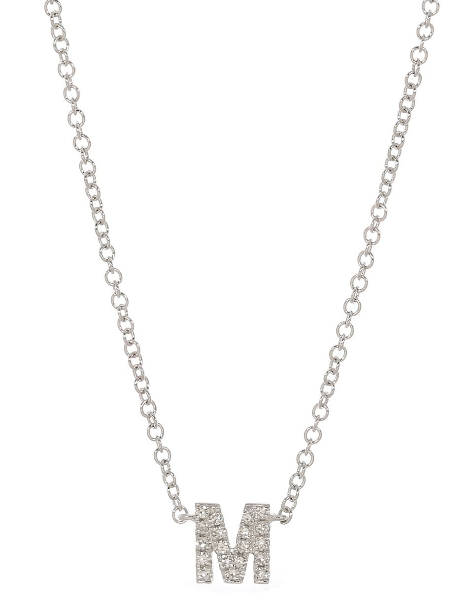 EF COLLECTION-Diamond Initial M Necklace-WHITE GOLD