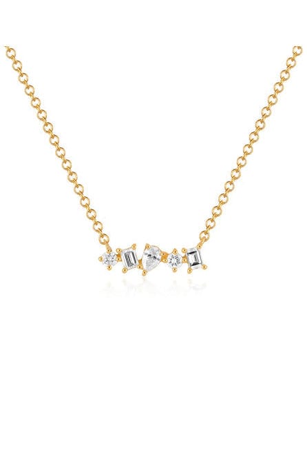 EF COLLECTION-Multi Faceted Diamond Mini Bar Necklace-YELLOW GOLD