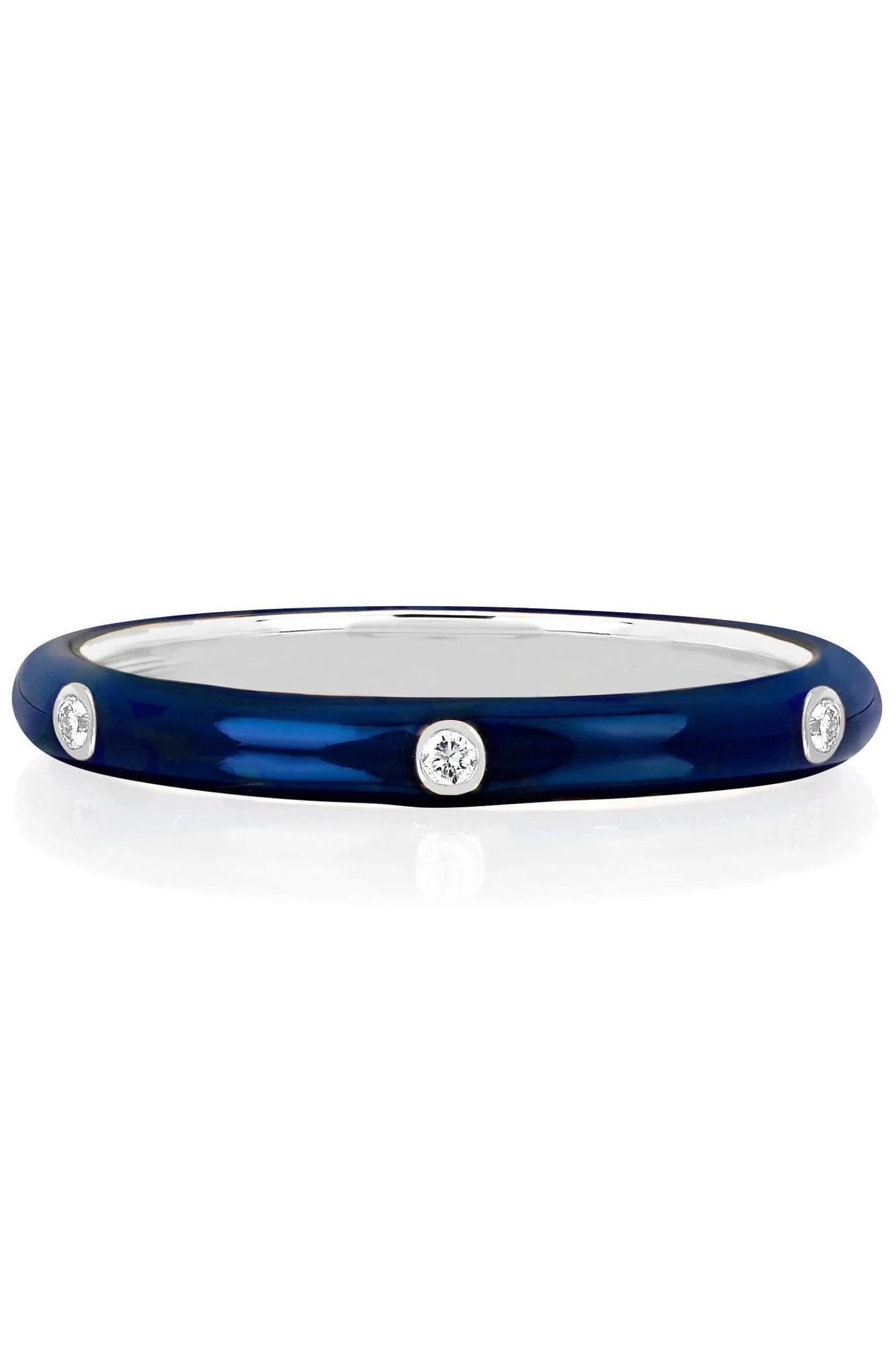 EF COLLECTION-3 Diamond Navy Enamel Stack Ring-WHITE GOLD
