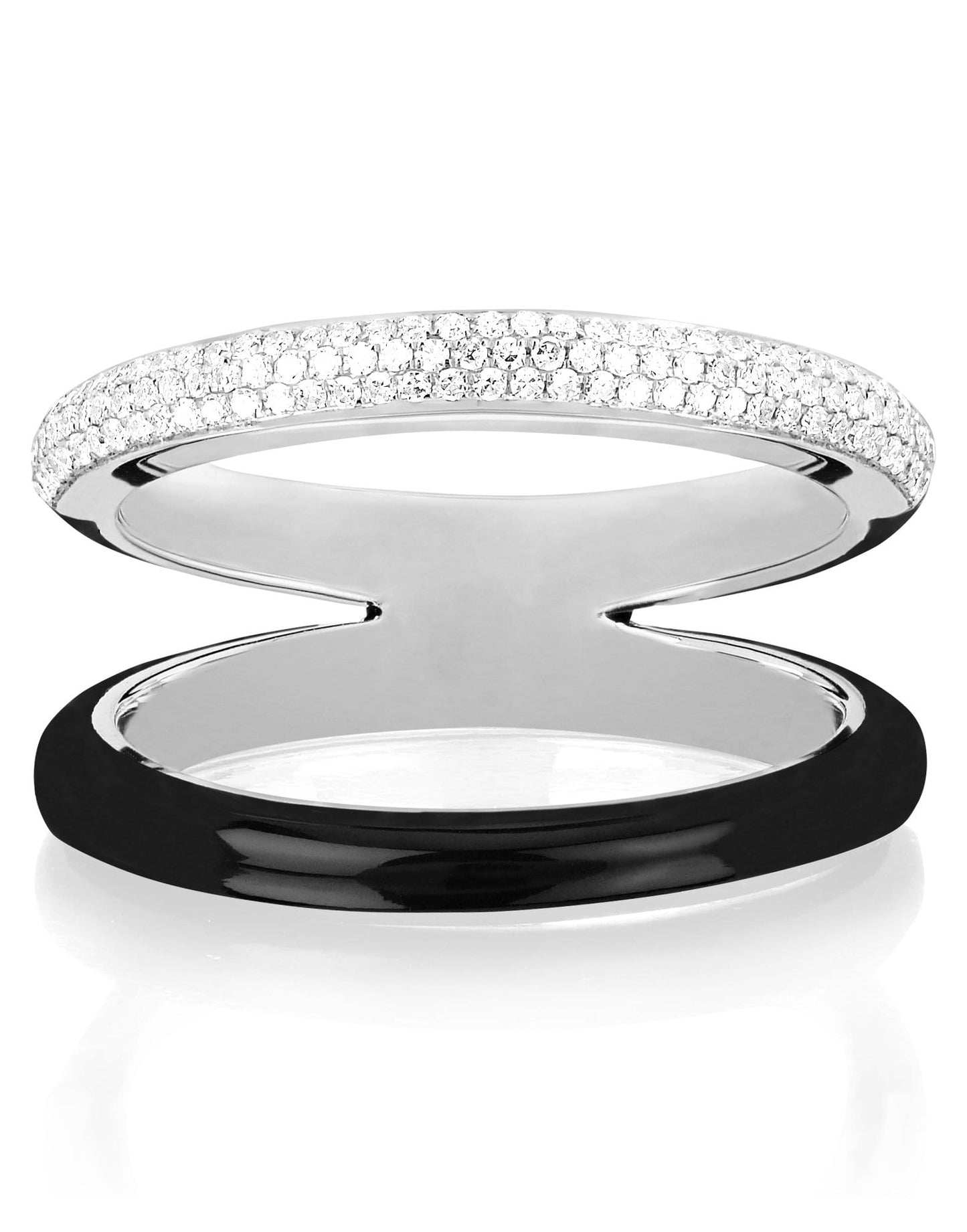 EF COLLECTION-Black Enamel Split Band Ring-WHITE GOLD
