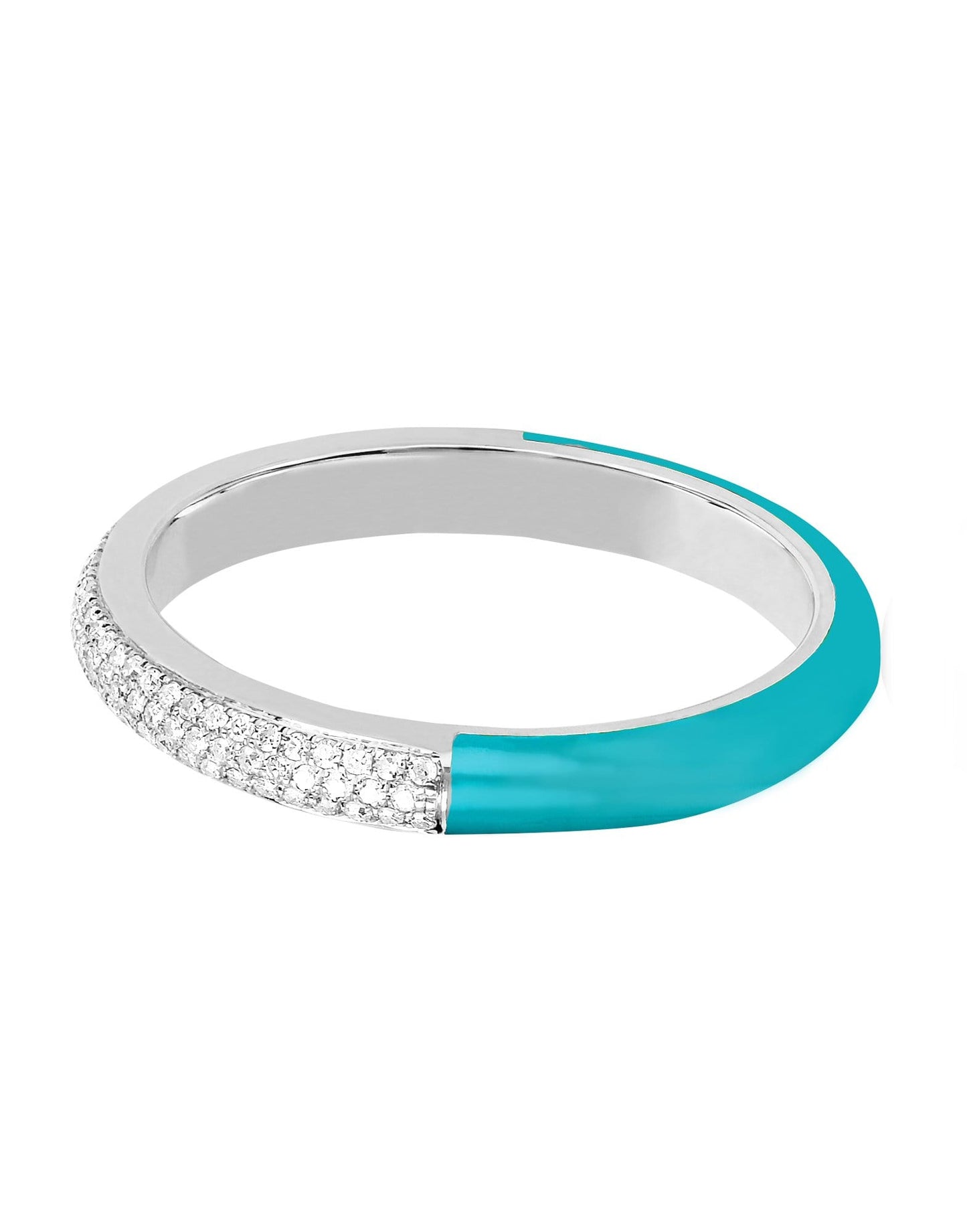 EF COLLECTION-Diamond and Turquoise Enamel Band Ring-WHITE GOLD