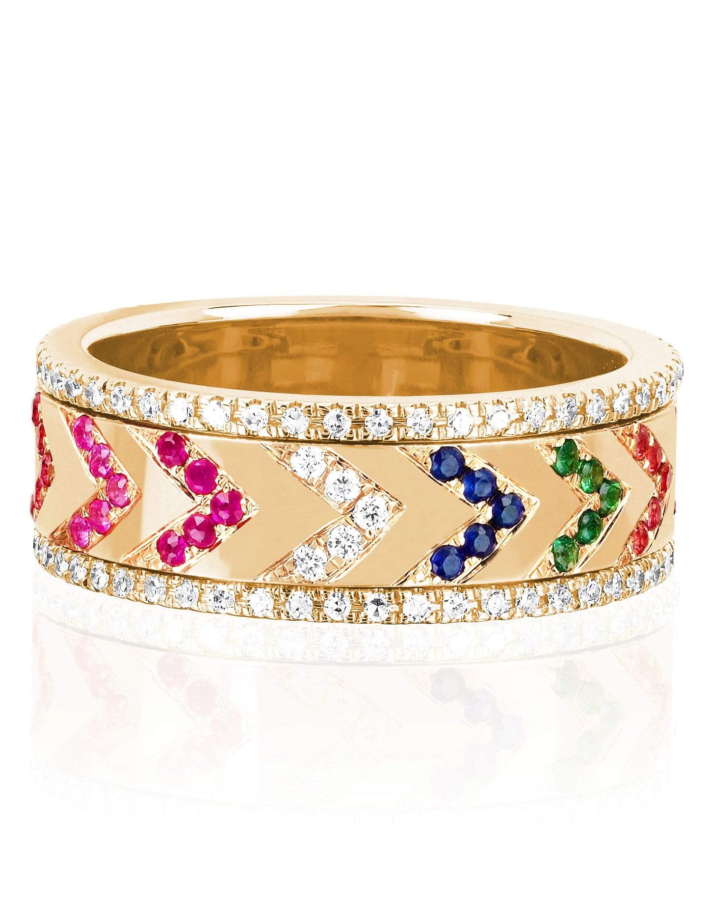 EF COLLECTION-Rainbow Chevron Spinning Ring-YELLOW GOLD