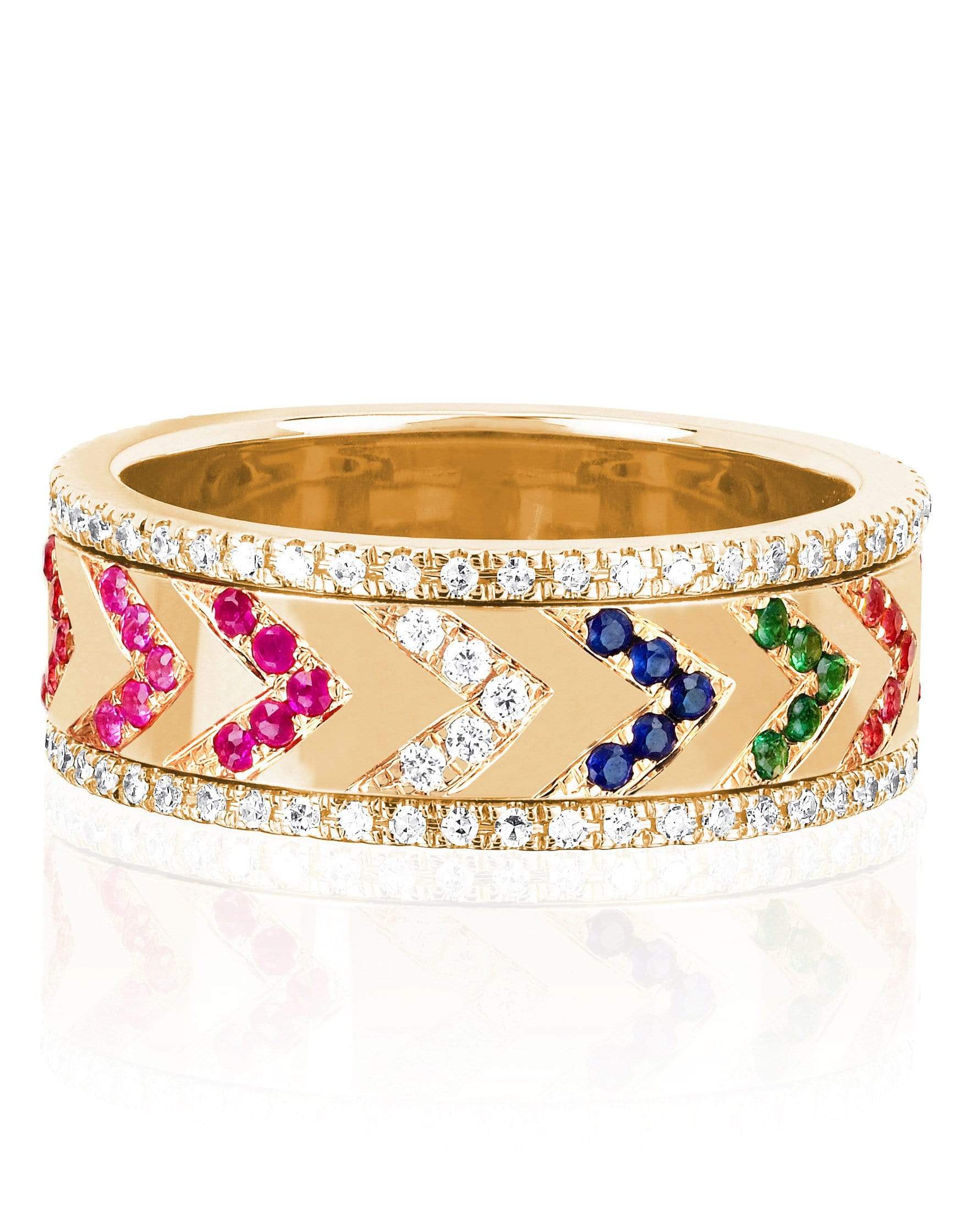 EF COLLECTION-Rainbow Chevron Spinning Ring-YELLOW GOLD