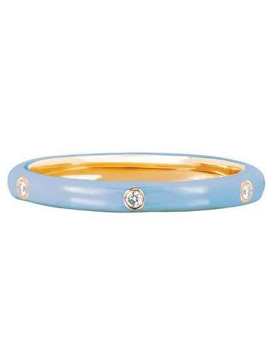 EF COLLECTION-3 Diamond Baby Blue Enamel Stack Ring-YELLOW GOLD